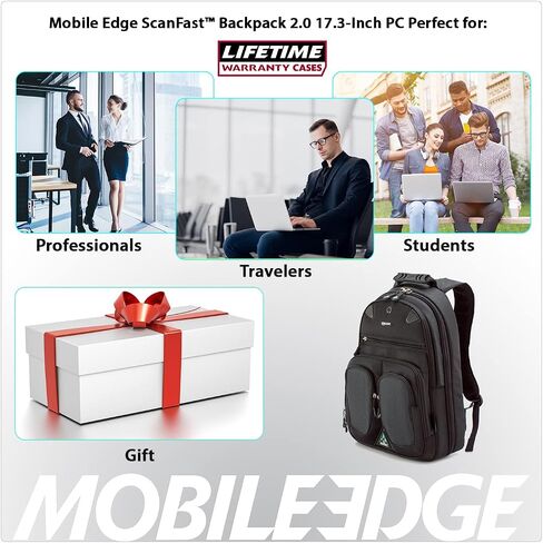 Mobile Edge ScanFast Laptop Briefcase Bag for Men and Women, for 16" PC and Compatible with MacBook 17", TSA Checkpoint Friendly, Black in Saudi Arabia