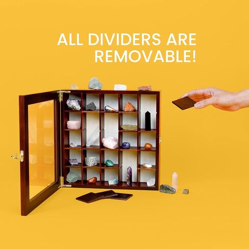 علبة عرض صخرية قابلة للتعديل - صندوق مجموعة روك مع سرير قماشي لعرض الصخور والمعادن - صندوق ظلال داكن اللون مع أرفف للتخزين الكريستالي - حافظات عرض للمقتنيات (كبيرة) in Kuwait