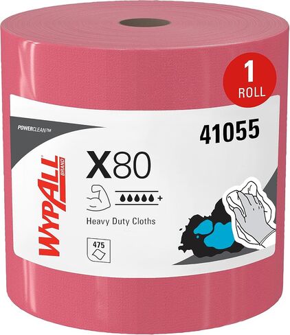 WypAll Power Clean X80 Heavy Duty Cloths (41055), Extended Use Jumbo Roll, Red, 475 Sheets / Roll, 1 Roll / Case in Saudi Arabia