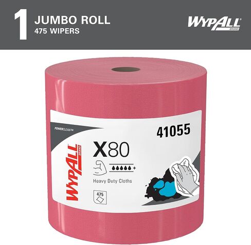 WypAll Power Clean X80 Heavy Duty Cloths (41055), Extended Use Jumbo Roll, Red, 475 Sheets / Roll, 1 Roll / Case in Saudi Arabia