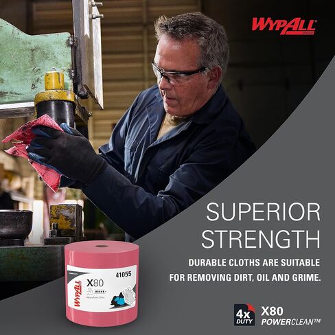 WypAll Power Clean X80 Heavy Duty Cloths (41055), Extended Use Jumbo Roll, Red, 475 Sheets / Roll, 1 Roll / Case in Saudi Arabia