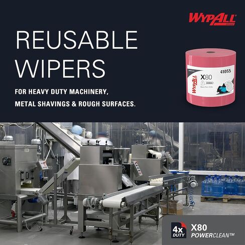 WypAll Power Clean X80 Heavy Duty Cloths (41055), Extended Use Jumbo Roll, Red, 475 Sheets / Roll, 1 Roll / Case in Saudi Arabia