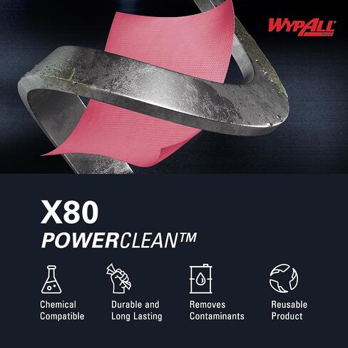 WypAll Power Clean X80 Heavy Duty Cloths (41055), Extended Use Jumbo Roll, Red, 475 Sheets / Roll, 1 Roll / Case in Saudi Arabia