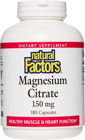 Natural Factors, Magnesium Citrate 150 mg, Muscle and Heart Health Formula, 180 Capsules in Saudi Arabia