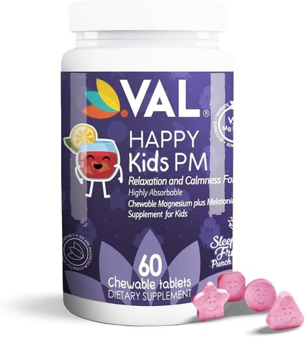 VAL Kids Melatonin Plus Magnesium, B6, Vitamin C, Bedtime Routine Supplement, Sleep Support for Kids 4+, Drug Free, Sugar Free, Natural Blueberry Yogurt Flavor, 60 Chew Tabs in Saudi Arabia