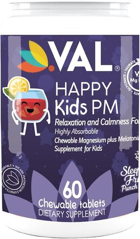 VAL Kids Melatonin Plus Magnesium, B6, Vitamin C, Bedtime Routine Supplement, Sleep Support for Kids 4+, Drug Free, Sugar Free, Natural Blueberry Yogurt Flavor, 60 Chew Tabs in Saudi Arabia