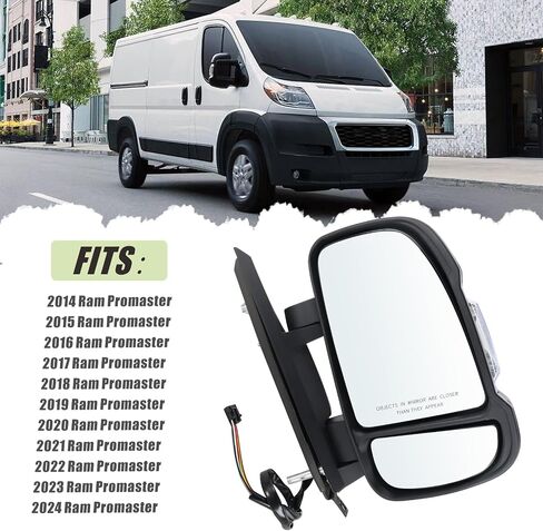 مرآة جانبية للراكب الأيمن متوافقة مع 2014-2024 Ram Promaster 1500/2500/3500 مع ضوء إشارة الانعطاف اليدوي بدون طاقة، زجاج غير ساخن، استبدال #CH1321417 5VE98JXWAB(2Pins) in Kuwait