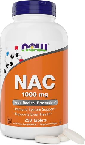 NOW Foods NAC 1000 مجم، 250 قرصًا، مكمل N-Acetyl-Cysteine ​​1000 مجم لكل قرص - نباتي، غير معدّل وراثيًا in Saudi Arabia