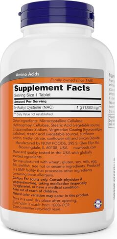 NOW Foods NAC 1000 مجم، 250 قرصًا، مكمل N-Acetyl-Cysteine ​​1000 مجم لكل قرص - نباتي، غير معدّل وراثيًا in Saudi Arabia
