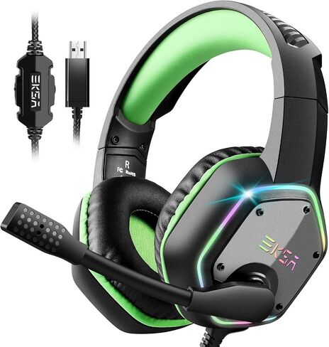 EKSA E1000 USB PC Gaming Headset with Mic, 7.1 Surround Sound | Computer Headphones with Microphone Noise Cancelling, RGB Light, Wired Headphones for PS4, PS5 Console, Laptop, Call Center in Saudi Arabia