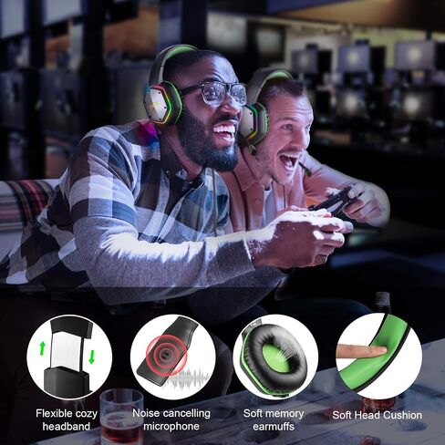 EKSA E1000 USB PC Gaming Headset with Mic, 7.1 Surround Sound | Computer Headphones with Microphone Noise Cancelling, RGB Light, Wired Headphones for PS4, PS5 Console, Laptop, Call Center in Saudi Arabia