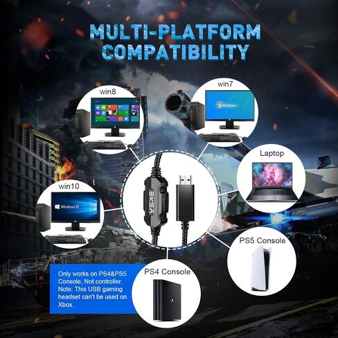 EKSA E1000 USB PC Gaming Headset with Mic, 7.1 Surround Sound | Computer Headphones with Microphone Noise Cancelling, RGB Light, Wired Headphones for PS4, PS5 Console, Laptop, Call Center in Saudi Arabia
