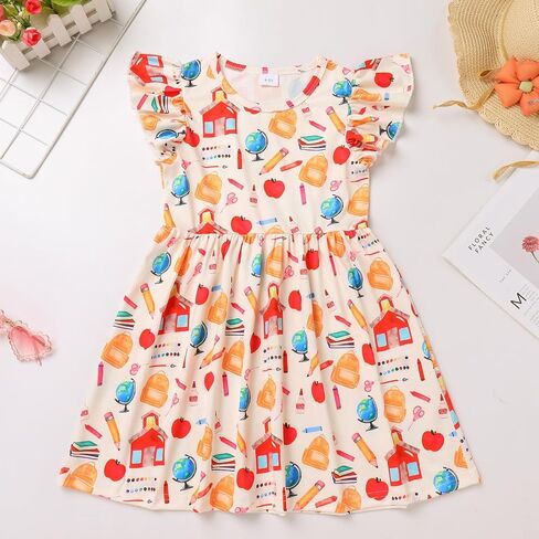 IMEKIS Toddler Kids Girls Back to School Dress with Hair Bow Pencil Print Kindergarten First Day of School Outfit 4-7T in Saudi Arabia