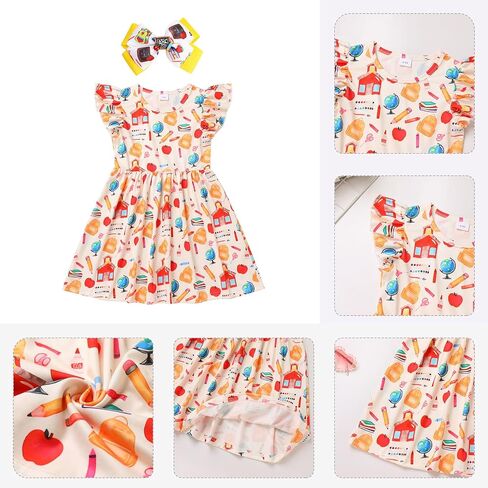 IMEKIS Toddler Kids Girls Back to School Dress with Hair Bow Pencil Print Kindergarten First Day of School Outfit 4-7T in Saudi Arabia