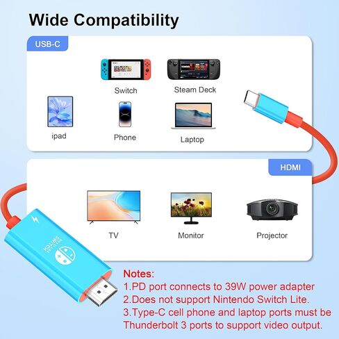 USB C to HDMI Adapter Cable Compatible with Nintendo Switch, Type-C to HDMI Conversion Cable Replaces The Switch Docking Station for TV Projection Screen, Nintendo Switch OLED Dock in Kuwait