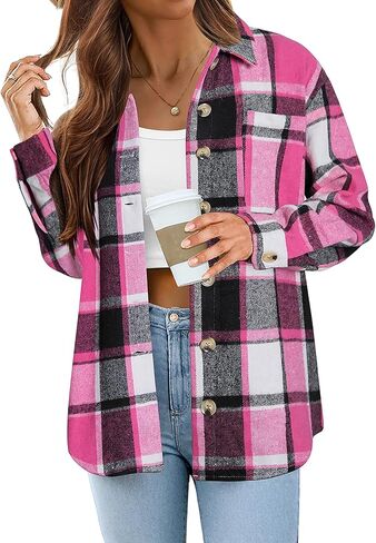 Zeagoo Women Flannel Shacket Jacket Plaid Button Down Long Sleeve Shirt Fall Outfits 2024 in Saudi Arabia