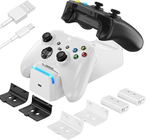 KEKUCULL Dual Dock Charging Station Compatible with Xbox Series X/S, Xbox One/One X/One S Controllers, Efficient Xbox Controller Charger with 2 * 1100mah Rechargeable Controller Battery Packs(Black) in Kuwait
