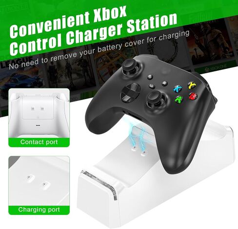 KEKUCULL Dual Dock Charging Station Compatible with Xbox Series X/S, Xbox One/One X/One S Controllers, Efficient Xbox Controller Charger with 2 * 1100mah Rechargeable Controller Battery Packs(Black) in Kuwait