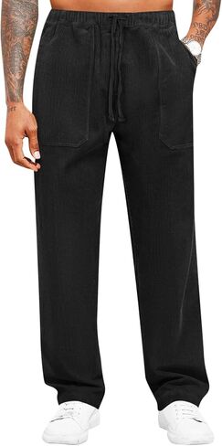 Runcati Mens Corduroy Pants Elastic Waist Drawstring Casual Loose Straight Leg Trousers Relaxed Fit Slacks in Saudi Arabia