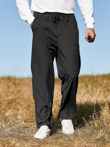 Runcati Mens Corduroy Pants Elastic Waist Drawstring Casual Loose Straight Leg Trousers Relaxed Fit Slacks in Saudi Arabia