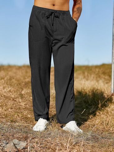Runcati Mens Corduroy Pants Elastic Waist Drawstring Casual Loose Straight Leg Trousers Relaxed Fit Slacks in Saudi Arabia