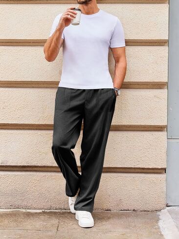 Runcati Mens Corduroy Pants Elastic Waist Drawstring Casual Loose Straight Leg Trousers Relaxed Fit Slacks in Saudi Arabia