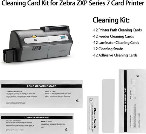 105999-701 12-Pack Cleaning Card 2 Piece Set for Zebra ZXP Series 7 ZXP7 ID Card Printer,12 Printer Path Cleaning Cards and 12 Feeder Cleaning Cards in Kuwait