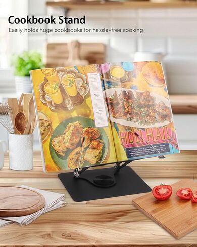حامل كتب للقراءة، حامل كتب قابل للتعديل مع قاعدة دوارة 360 درجة ومشابك صفحات، حامل كتب طبخ سطح المكتب قابل للطي بدون استخدام اليدين لأوراق الموسيقى والكمبيوتر المحمول والوصفات والكتب المدرسية (أكريليك) in Kuwait