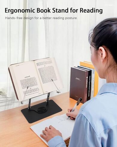 حامل كتب للقراءة، حامل كتب قابل للتعديل مع قاعدة دوارة 360 درجة ومشابك صفحات، حامل كتب طبخ سطح المكتب قابل للطي بدون استخدام اليدين لأوراق الموسيقى والكمبيوتر المحمول والوصفات والكتب المدرسية (أكريليك) in Kuwait