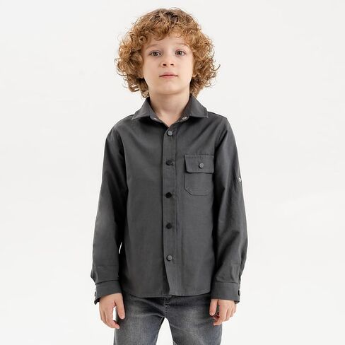 Boys Long Sleeve Shirts: Snap Button Up Toddler Boy Shirt, Roll-Up Sleeves Boys Dress Shirts, Boys Linen Shirt in Kuwait