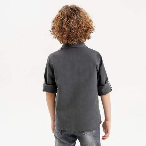 Boys Long Sleeve Shirts: Snap Button Up Toddler Boy Shirt, Roll-Up Sleeves Boys Dress Shirts, Boys Linen Shirt in Kuwait
