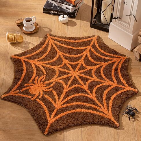 Ashler Halloween Spider Web Rug, Spiderweb Bath Mat for Halloween Decor, Gothic Bathroom Rug, Spiderweb Area Rug Non-Slip Tufted Mats for Front Door, Living Room, Bedroom, Kids' Room, 1.8x3ft, Black in Saudi Arabia