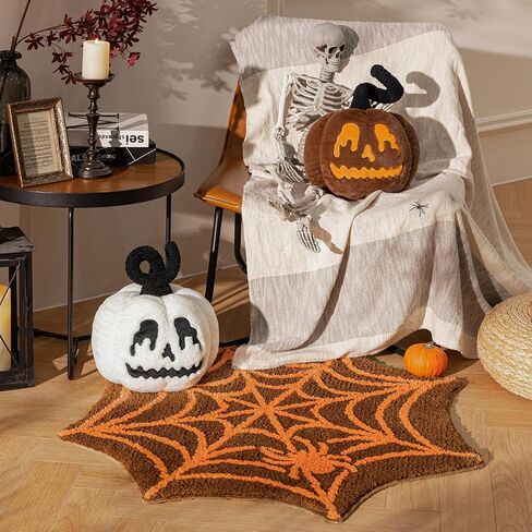 Ashler Halloween Spider Web Rug, Spiderweb Bath Mat for Halloween Decor, Gothic Bathroom Rug, Spiderweb Area Rug Non-Slip Tufted Mats for Front Door, Living Room, Bedroom, Kids' Room, 1.8x3ft, Black in Saudi Arabia
