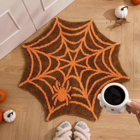 Ashler Halloween Spider Web Rug, Spiderweb Bath Mat for Halloween Decor, Gothic Bathroom Rug, Spiderweb Area Rug Non-Slip Tufted Mats for Front Door, Living Room, Bedroom, Kids' Room, 1.8x3ft, Black in Saudi Arabia