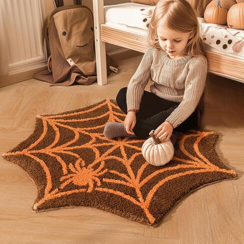 Ashler Halloween Spider Web Rug, Spiderweb Bath Mat for Halloween Decor, Gothic Bathroom Rug, Spiderweb Area Rug Non-Slip Tufted Mats for Front Door, Living Room, Bedroom, Kids' Room, 1.8x3ft, Black in Saudi Arabia