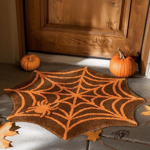 Ashler Halloween Spider Web Rug, Spiderweb Bath Mat for Halloween Decor, Gothic Bathroom Rug, Spiderweb Area Rug Non-Slip Tufted Mats for Front Door, Living Room, Bedroom, Kids' Room, 1.8x3ft, Black in Saudi Arabia