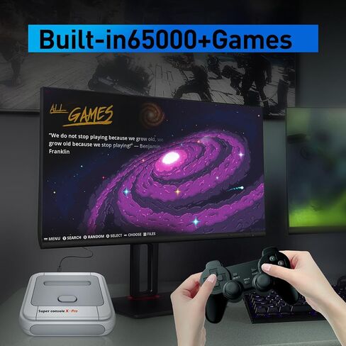 وحدة تحكم ألعاب Kinhank Retro بسعة 128 جيجابايت، وحدة تحكم Super Console X PRO مدمجة أكثر من 95,000 لعبة، أنظمة وحدة تحكم ألعاب فيديو لإخراج 4K TV HD/AV، أنظمة مزدوجة (128 جيجا) in Kuwait
