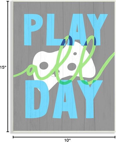 Stupell Industries Play All Day Phrase Rustic Video Game Controller, Designed by Daphne Polselli Wall Plaque, 10 x 15, White in Kuwait