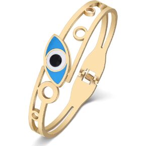YAYAKO Evil Eye Bracelets Bangle Stainless Steel 18K Gold Couples Bracelets for Women Girls Charm Bracelets Gifts