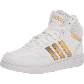 adidas Hoops 3.0 Mid Basketball Shoe, White/White/Grey, 2.5 US Unisex Little Kid