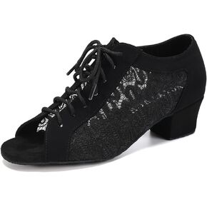 Women's Lace-up Latin Dance Shoes Low Heel Open Toe Ballroom Salsa Dance Practice Shoes Suede Sole