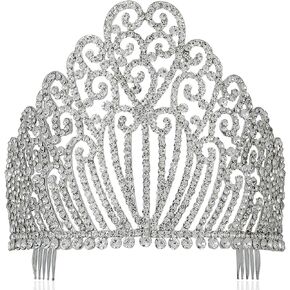 5.25" h Clear White Austrian Crystal Rhinestone Tiara With Hair Combs Crown Headband Headpiece Queen Princess Pageant Party Theater Show Silver T11990