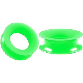 BIG GAUGES Pair of Green Silicone Double Flared Saddle Piercing Jewelry Stretcher Ear Earring Lobe Flesh Tunnel Plugs