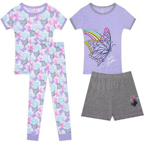 Rene Rofe Girls 4 Piece Snug Fit Cotton Pajama Pant and Short Sleepwear Set