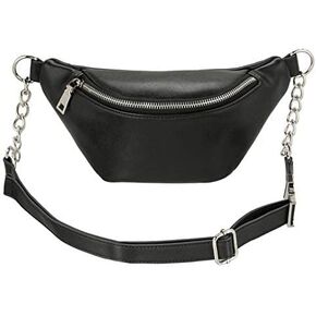 BigBigMe Fanny Pack for Women, Fashion Leather Waist Bag Belt Bag with Adjustable Strap Crossbody bag Chest Bag Phone Purse with Metalic Chain, Gifts for Women, Black