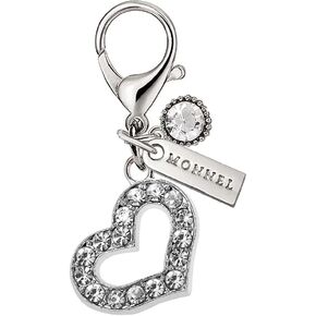 MC330 Crystal Little Love Heart Lobster Clasp Charm for Women Girls with Velvet Bag (White,1 Piece)