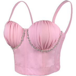 بلوزة ELLACCI نسائية ذات ثنيات للثدي مع مشد بسلسلة من أحجار الراين والماس باللون الوردي in Kuwait