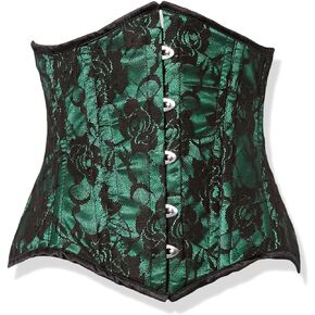 Daisy corsets womens Top Drawer Green W/Black Lace Double Steel Boned Curvy Cut Waist Cincher CorsetCorset