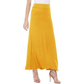 Women's Solid Pattern Print Office Work Loose Fit Elastic A-line Maxi Skirt/Made in USA