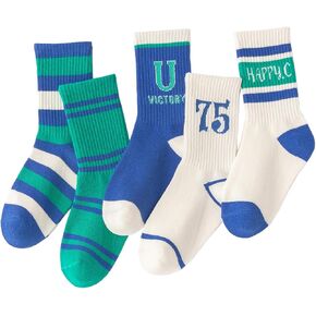 جوارب للأولاد من HnoLno جوارب قطنية ناعمة قابلة للتمدد وجوارب مسامية بتصميم ممتع ولطيف 10-12 سنة خطوط عصرية يومية 5 أزواج in Kuwait